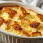 Close-up of 4 ingredients lemon cream cheese dump cake with golden topping