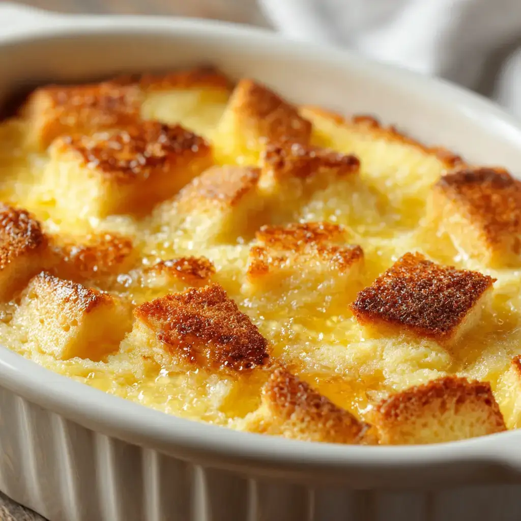Close-up of 4 ingredients lemon cream cheese dump cake with golden topping