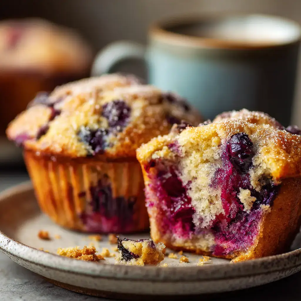 Served cheap home made blueberry muffins extreme close-up