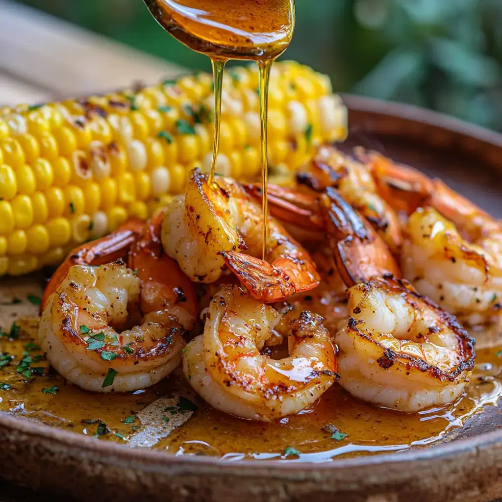 Cajun honey butter on grilled shrimp and corn