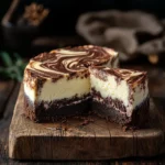 Sliced cheesecake brownie on dessert plates