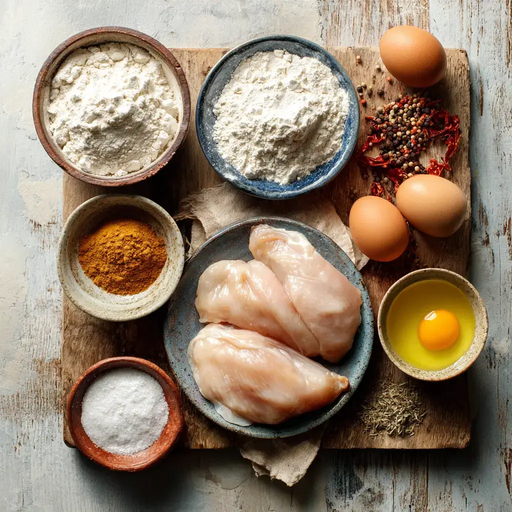 ngredients for chicken fried chicken recipe laid out