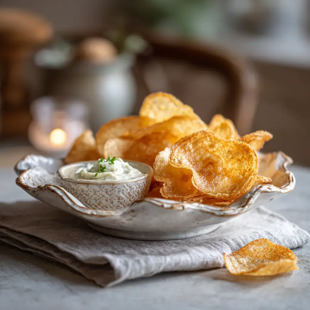 served cottage cheese chips with dip