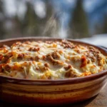 Creamed cabbage and ground beef casserole freshly baked