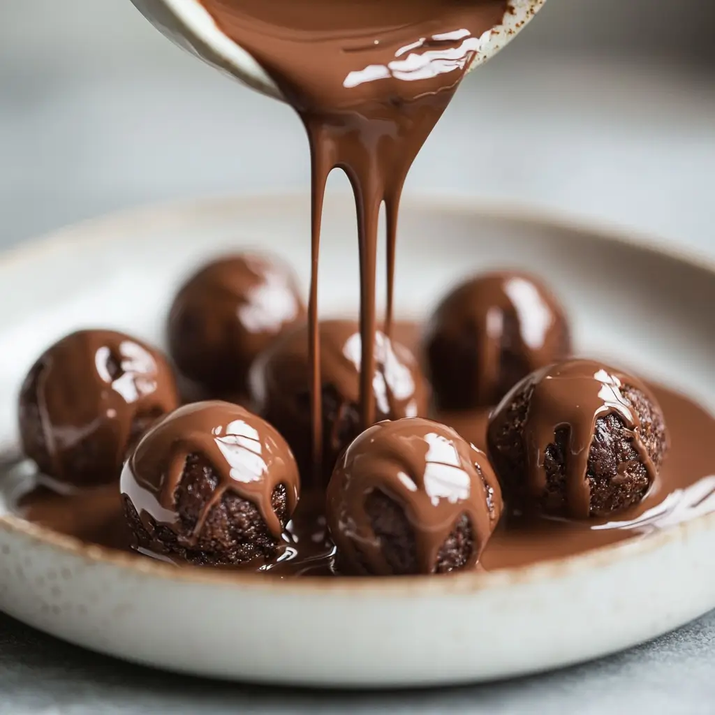 dipping date brownie balls in chocolate
