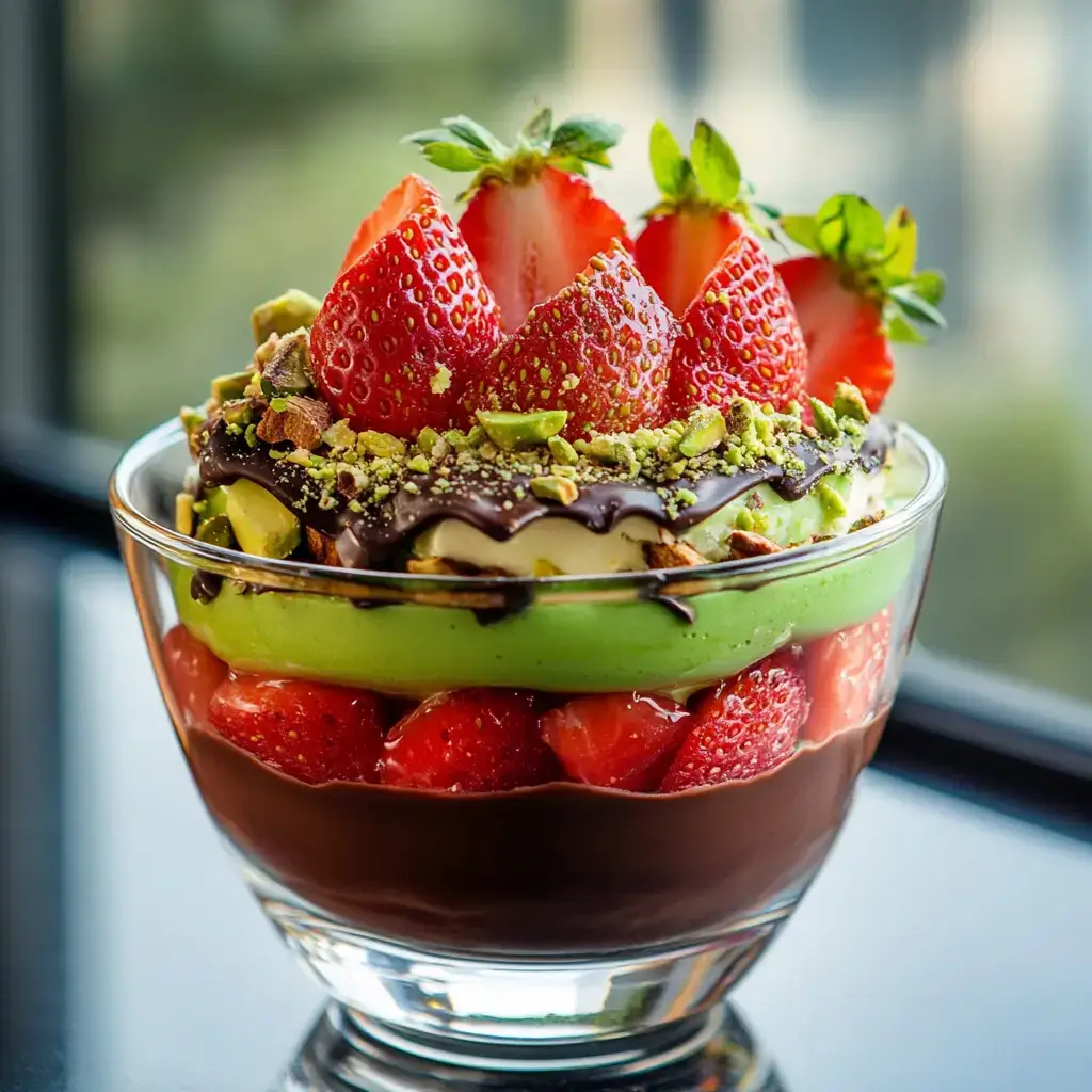 Dubai chocolate strawberries recipe dessert cup with kataifi and pistachio cream
