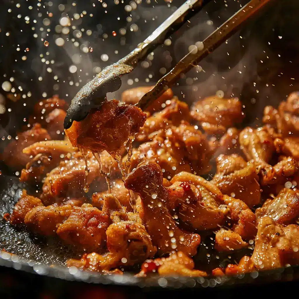 Chicken frying until crispy golden brown in wok