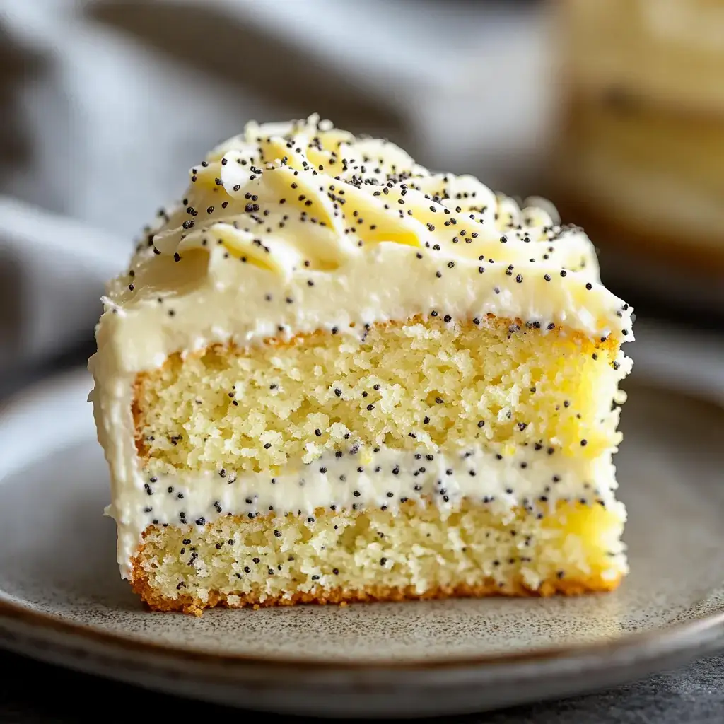 Lemon poppy seed sheet cake recipe slice with lemon curd swirl and cream cheese frosting