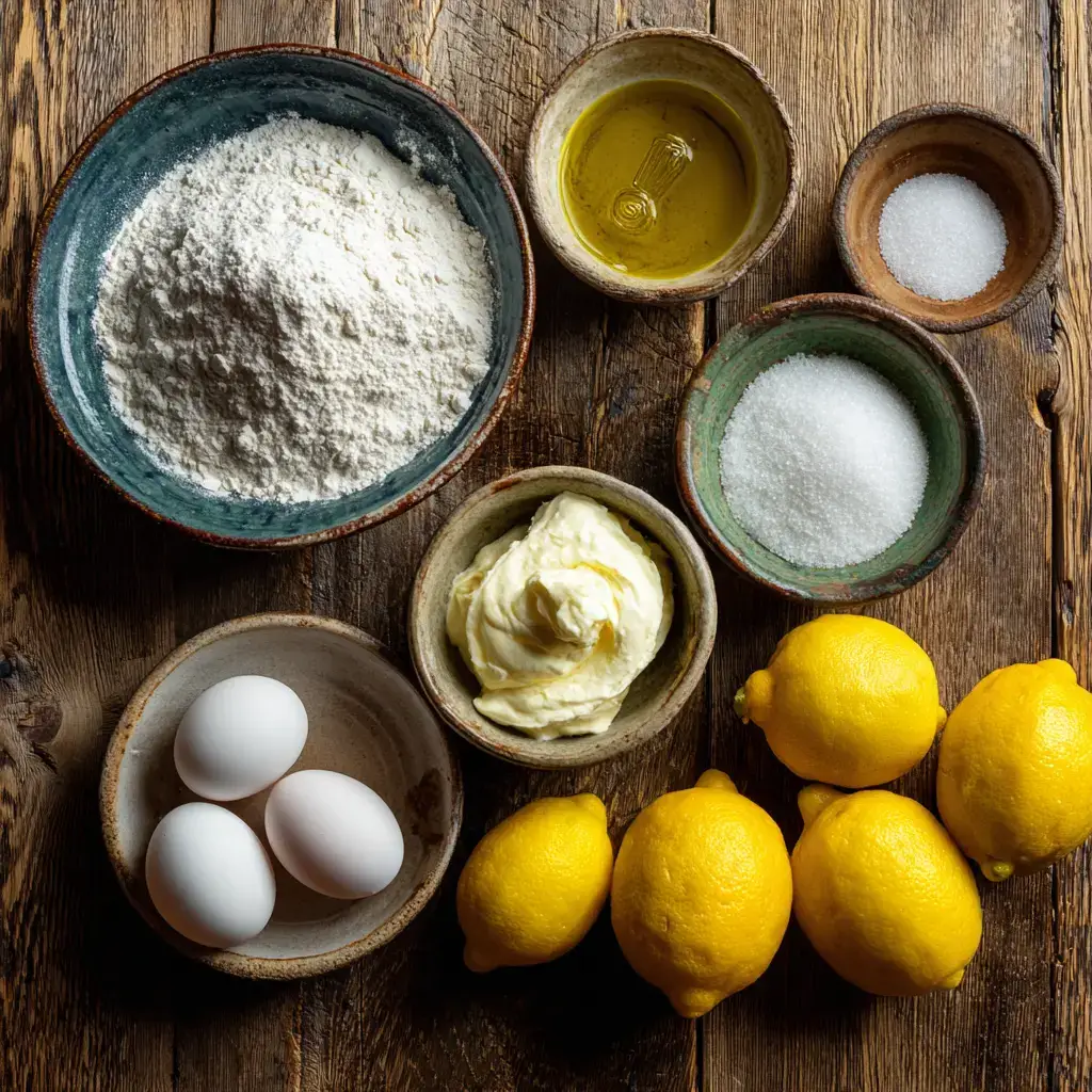 Ingredients for Limoncello Mascarpone Cake flat lay
