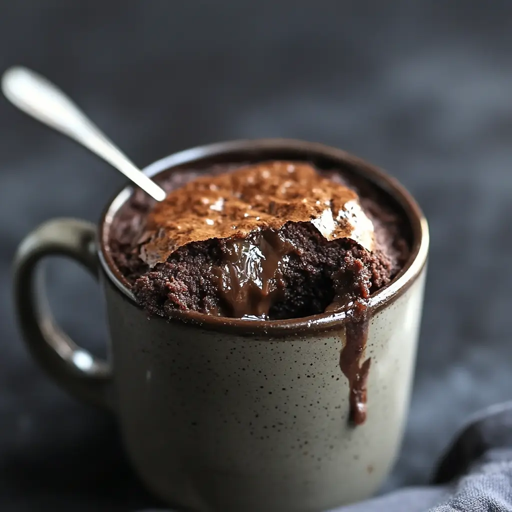 mug brownie with ice cream and chocolate syrup