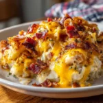 Close-up of Loaded Baked Potato & Chicken Casserole on plate