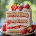 strawberry cake and cheesecake slice with whipped cream and strawberries