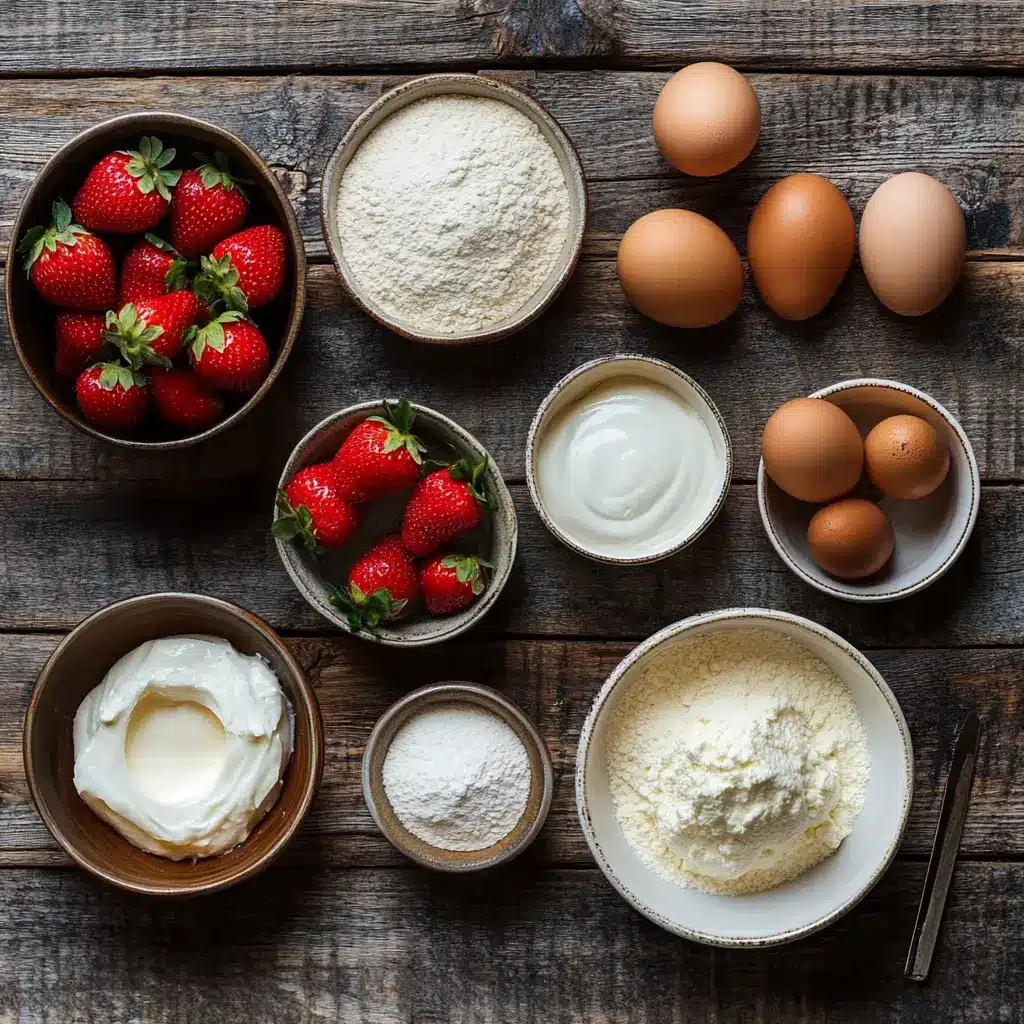 ingredients for strawberry cake and cheesecake recipe