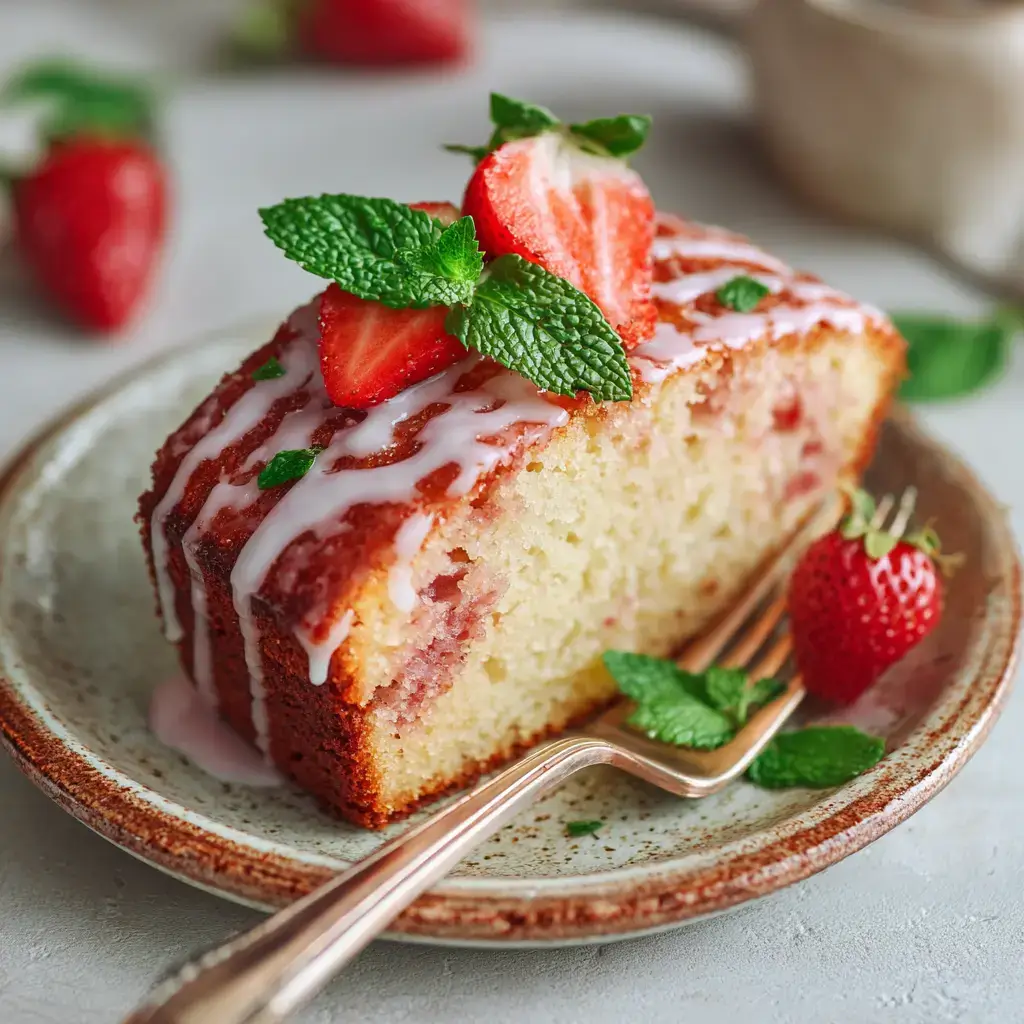 Served slice of Strawberry Lemonade Cake