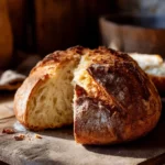 Freshly baked bread in 10 minutes sliced open to show soft crumb and golden crust