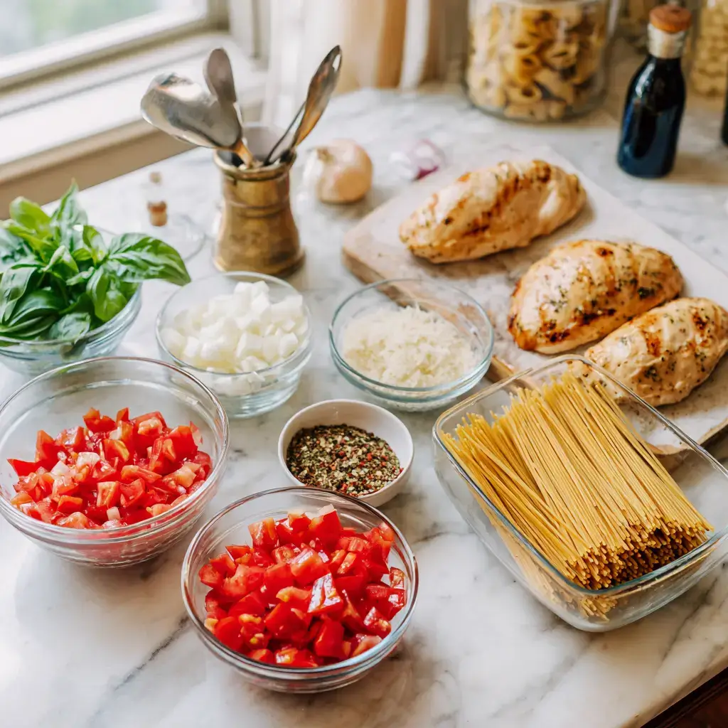 Ingredients for chicken bruschetta pasta