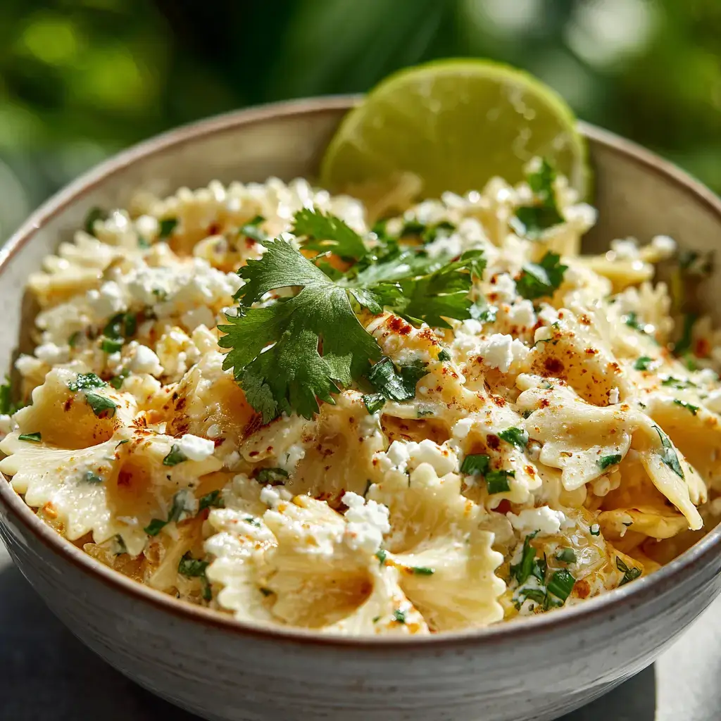 Elote pasta salad recipe with cotija and lime
