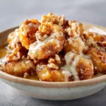 honey walnut shrimp recipe in bowl with candied walnuts