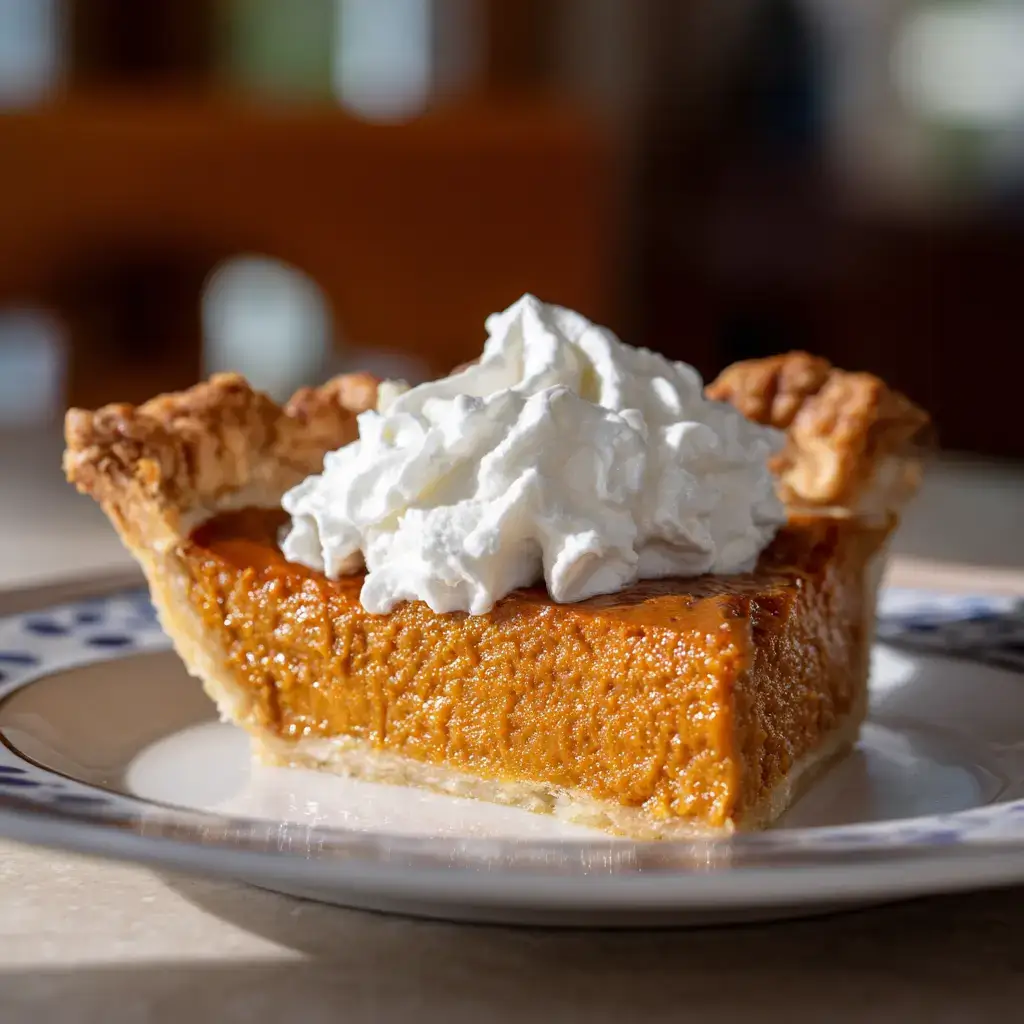 Slice of Libby’s Pumpkin Pie with whipped cream