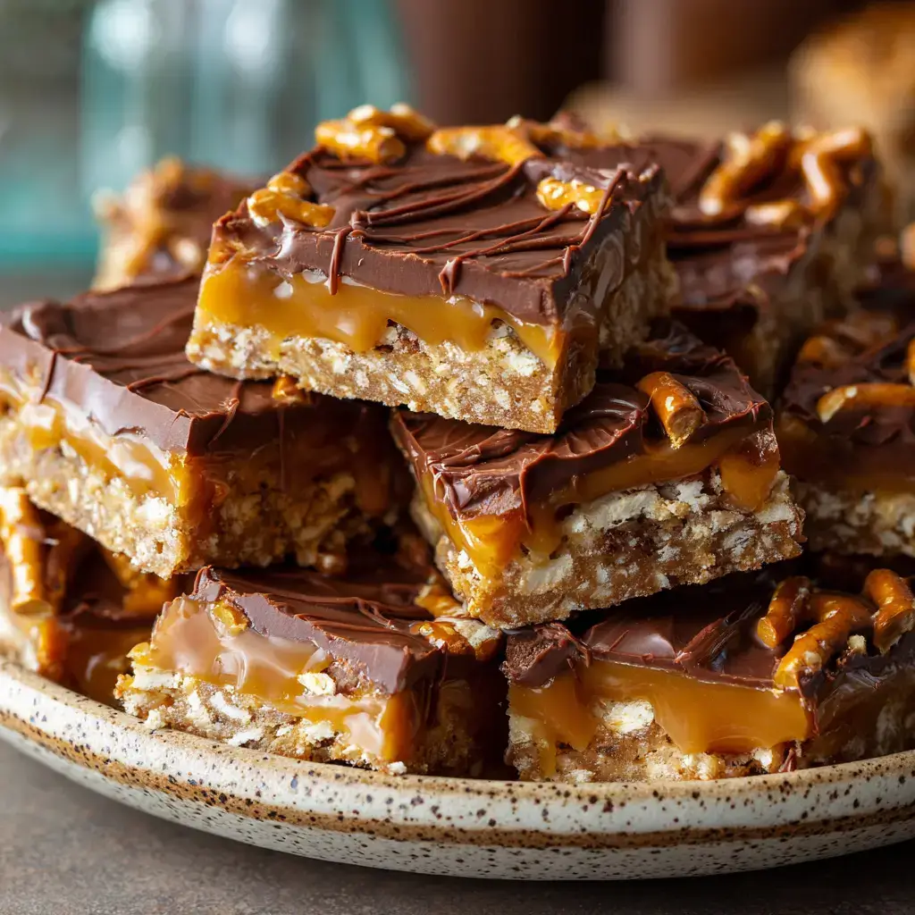 No Bake Caramel Pretzel Crack Bars