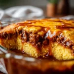 Tamale pie recipe Jiffy with golden cornbread and cheesy beef filling
