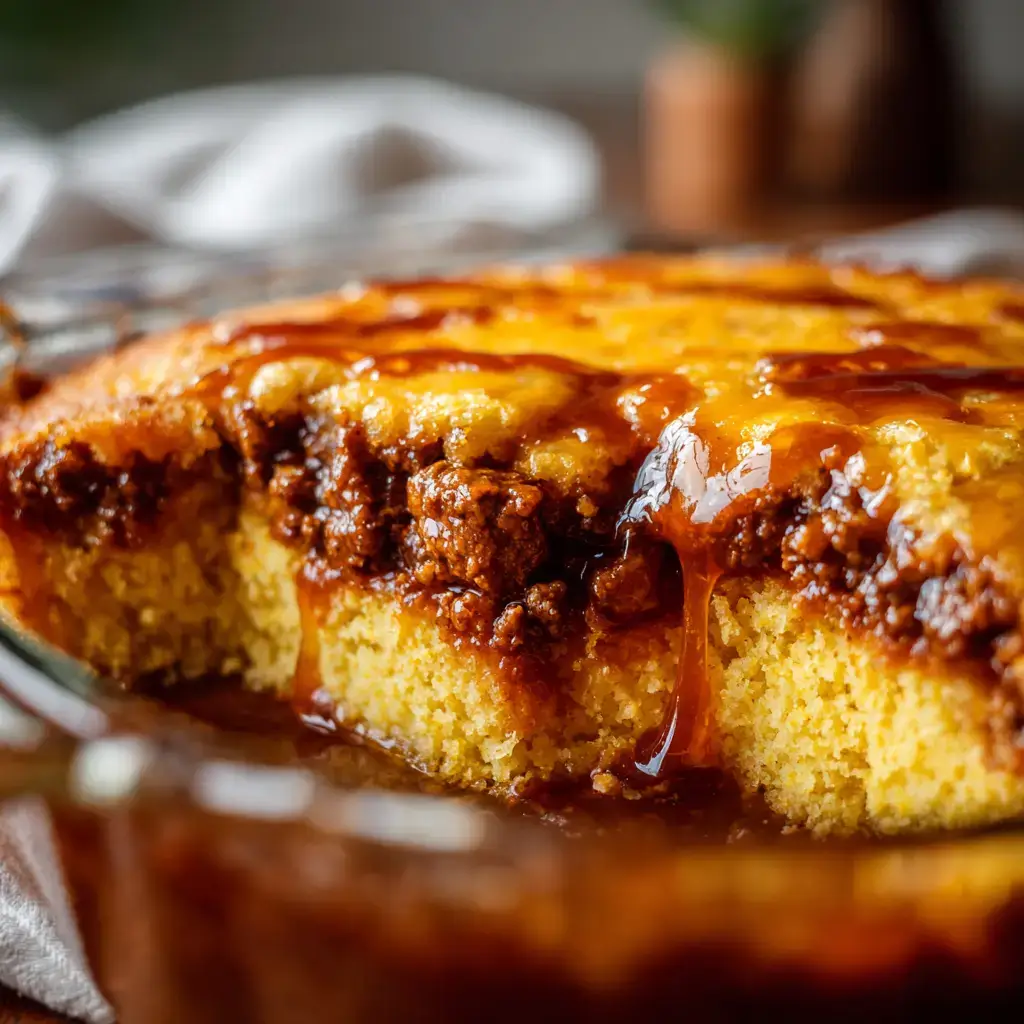 Tamale pie recipe Jiffy with golden cornbread and cheesy beef filling