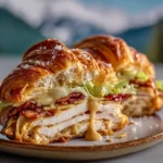 Turkey Cheddar Bacon Croissant sandwich close-up