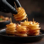 Crispy candy chips fried potato spirals with sugar dusting