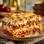 Easy lasagna recipe with cottage cheese served sliced on ceramic plate