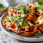 protein loaded sweet potato boats with toppings