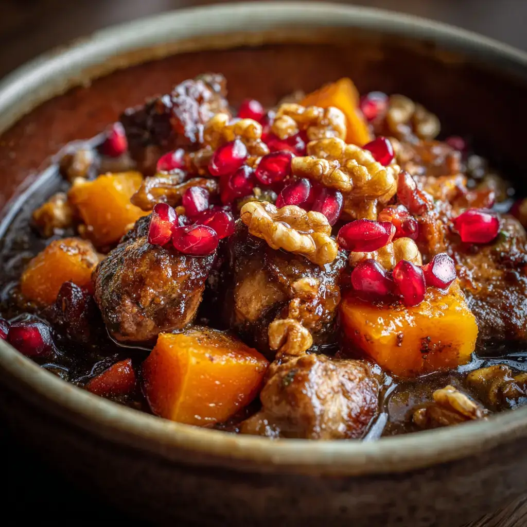 Rare Persian walnut stew with chicken and pomegranate