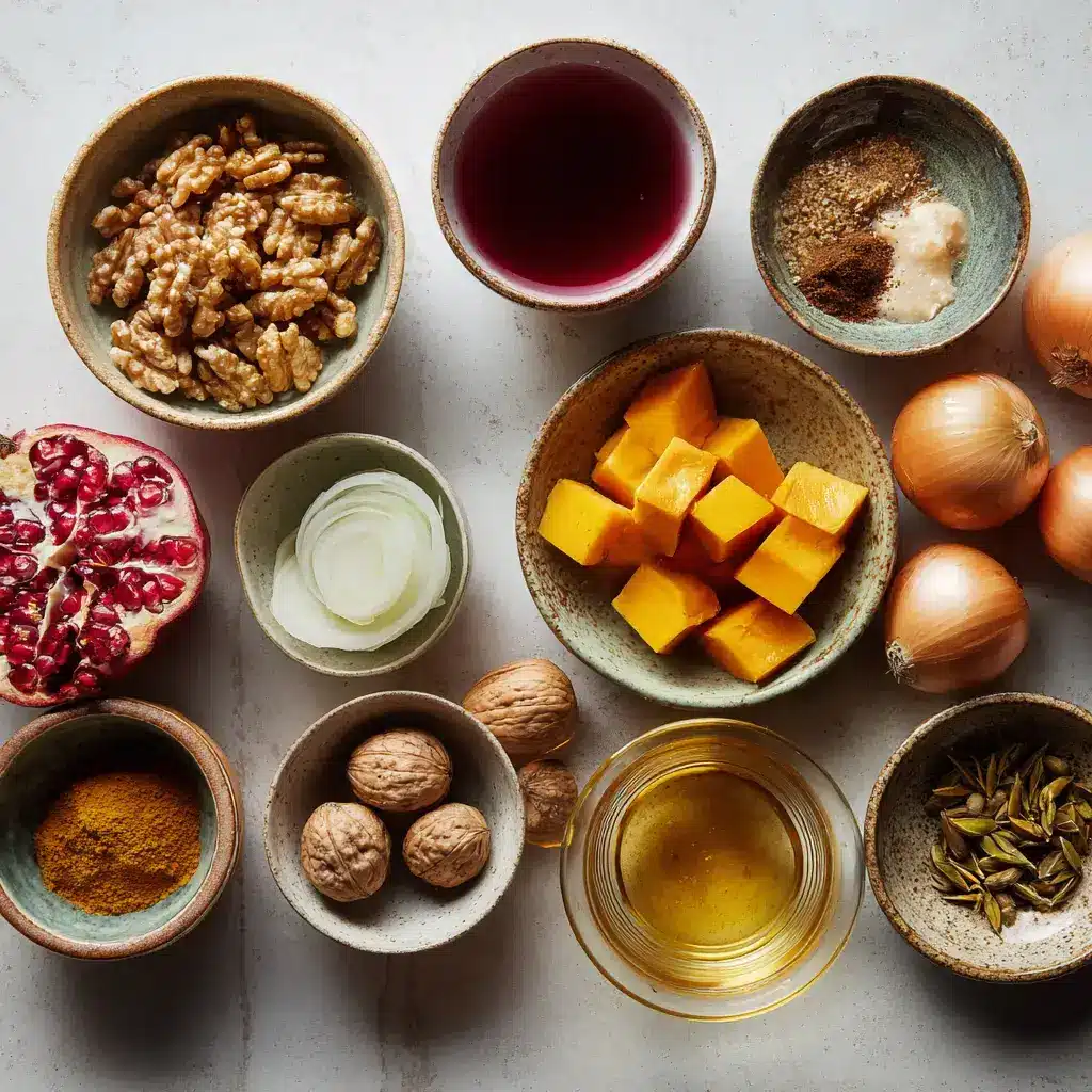 Ingredients for rare Persian walnut stew (fesenjan)
