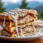 bourbon maple bacon stuffed french toast with vanilla glaze
