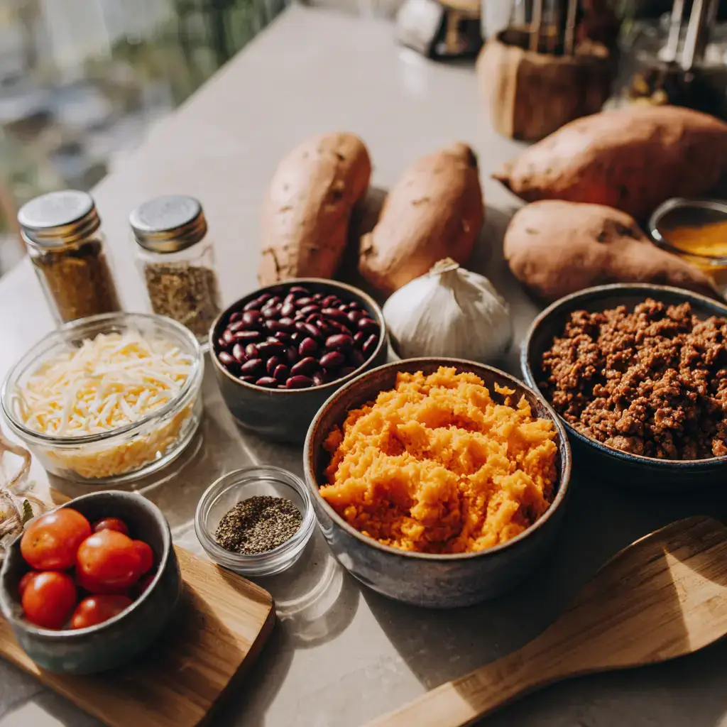 cheesy chilli with sweet potato mash ingredients