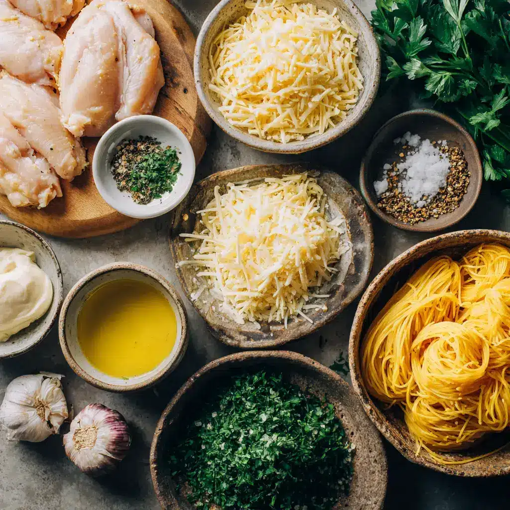Ingredients for Garlic Herb Mozzarella Chicken with Creamy Spaghetti Cheddar Cream