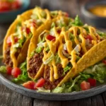 Loaded Taco Shells with Creamy Cheese Sauce close-up