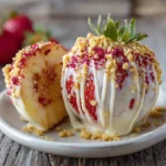 Strawberry Shortcake Candy Apple with cookie crumb coating