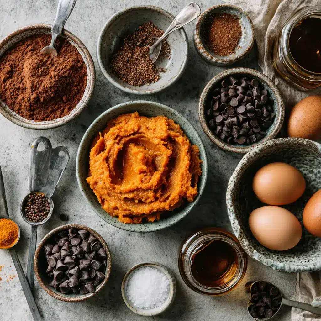 Sweet potato brownie recipe ingredients flatlay
