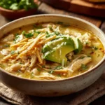 white chicken chili crockpot recipe in ceramic bowl