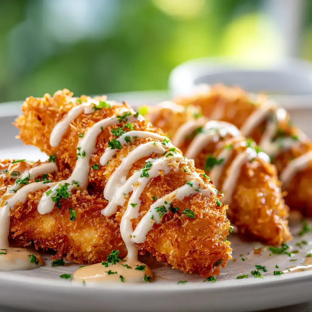 Coconut Chicken with Zesty Bang Bang Sauce on plate