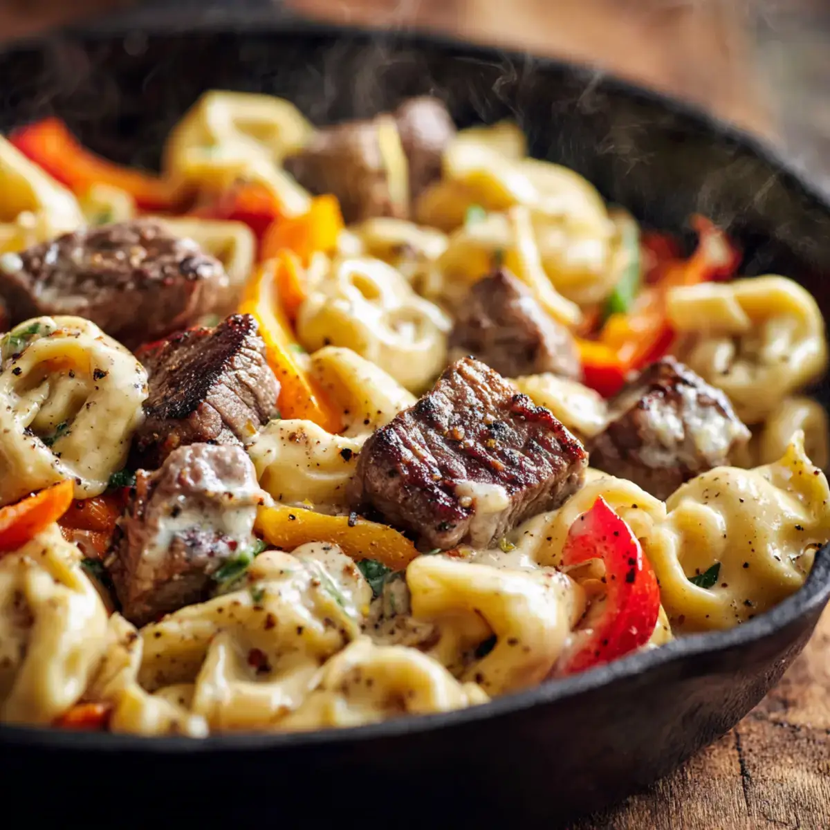 Creamy Cowboy Butter Tortellini with Steak and Bell Peppers