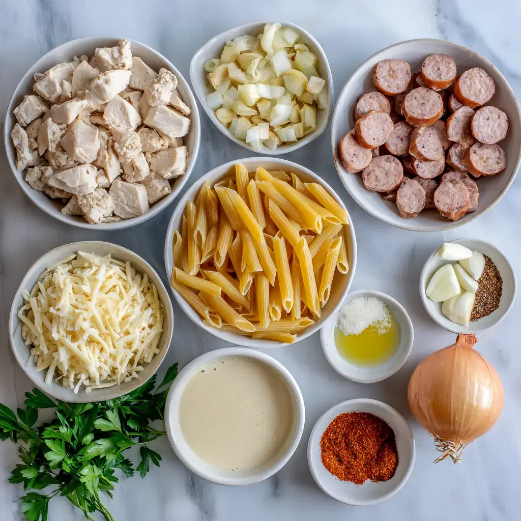 Creamy Pepper Jack Chicken & Sausage Pasta Ingredients