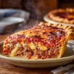 Deep Hamburger Beef Sausage and Pepperoni Pie close-up