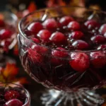 Halloween Dracula’s Dark Cherry Punch in punch bowl with floating eyeballs