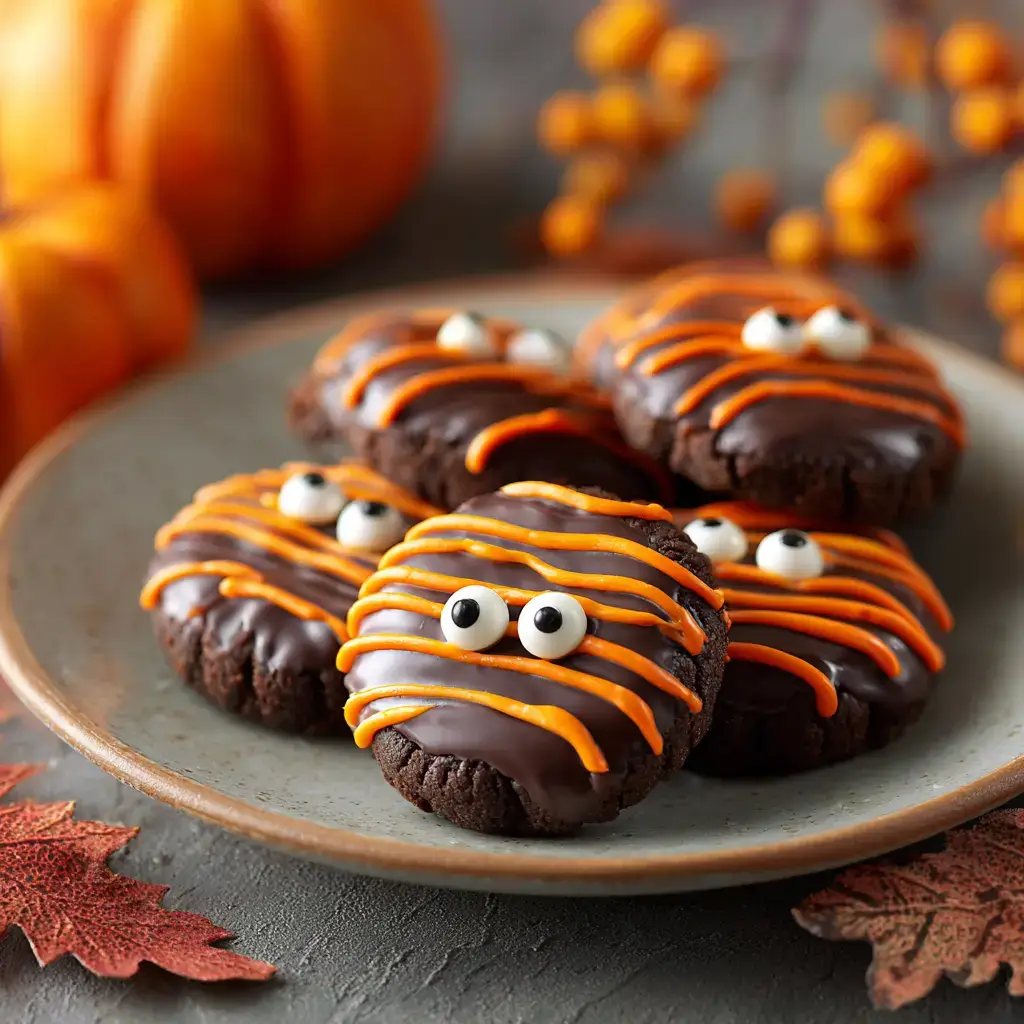 Halloween fudge striped cookies with chocolate drizzle
