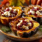 Honey-Glazed Acorn Squash with Creamy Goat Cheese and Cranberry Drizzle