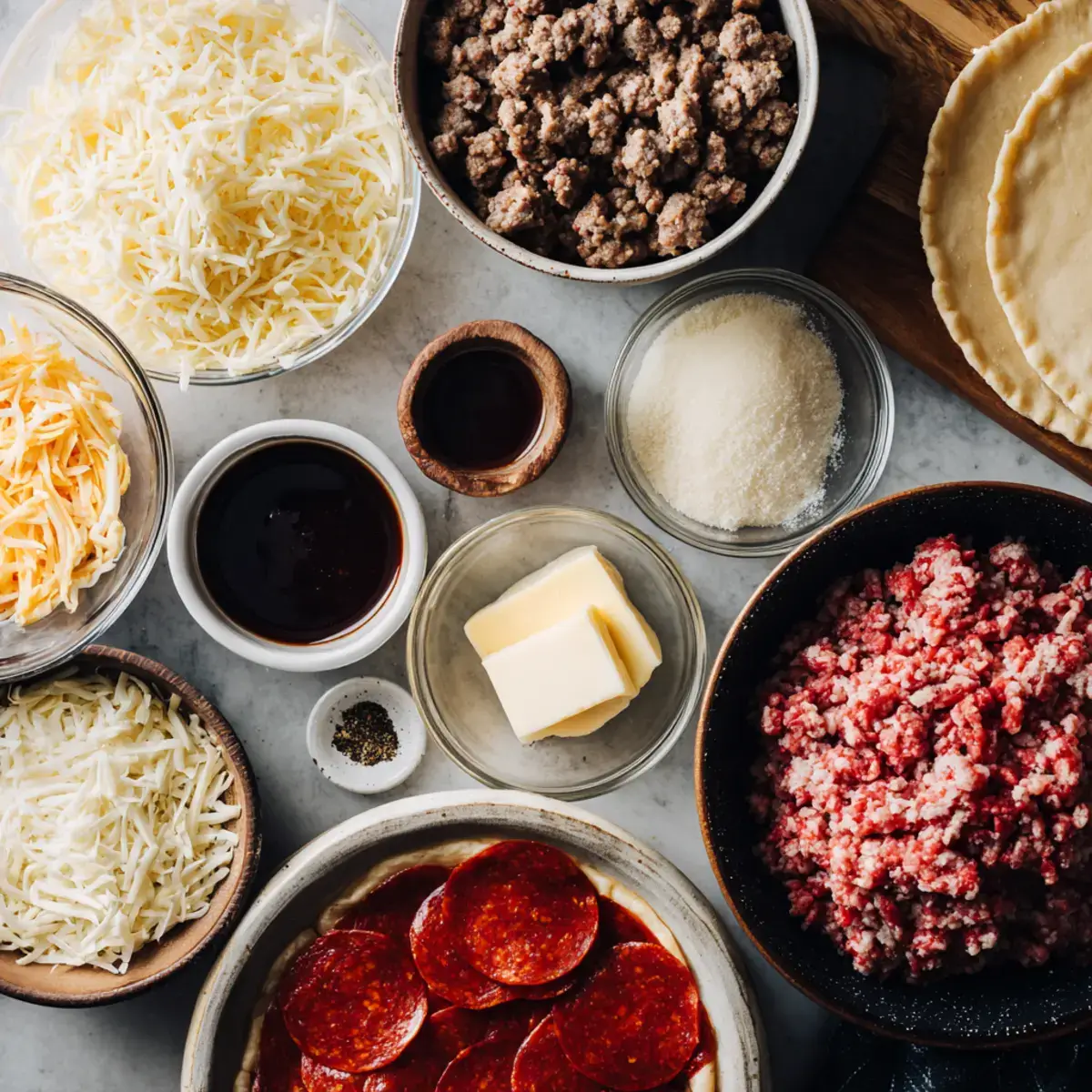 Ingredients for Deep Hamburger Beef Sausage and Pepperoni Pie