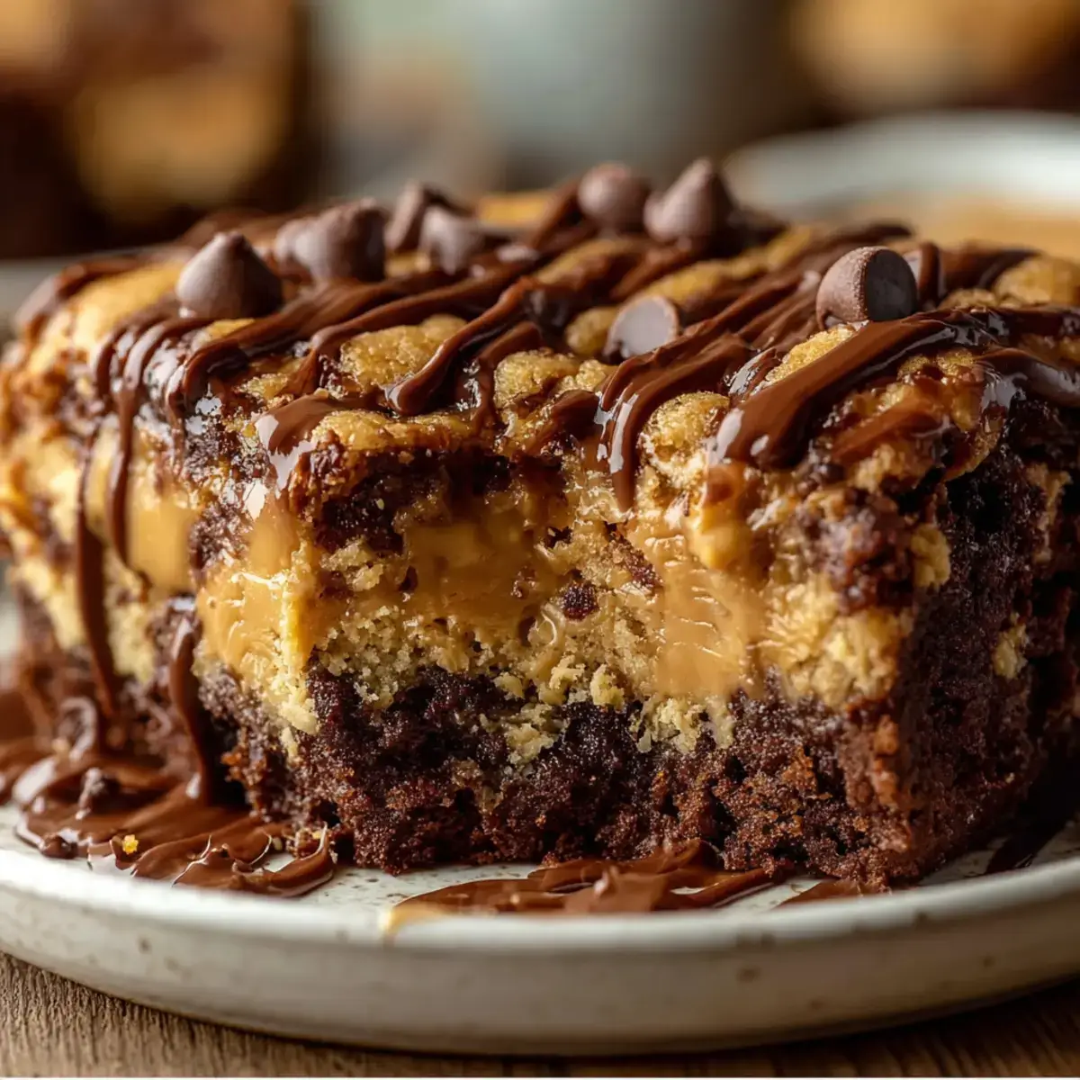 Reese’s Peanut Butter Earthquake Cake close-up slice