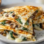 Baked spinach mushroom quesadillas with golden crisp tortillas and melted cheese