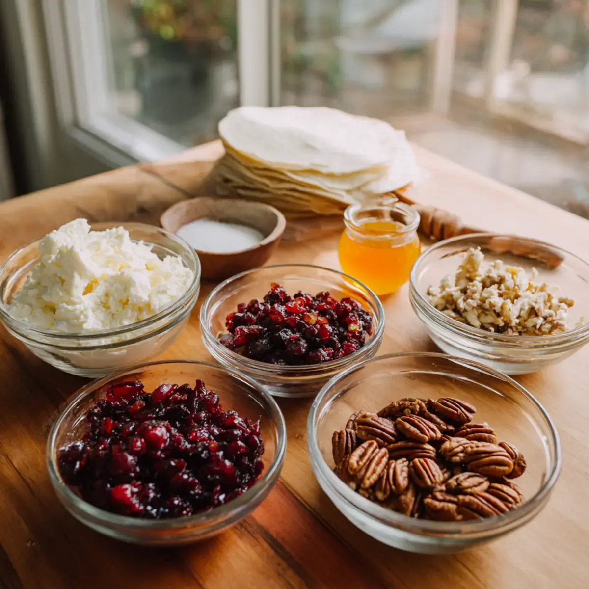 Ingredients for Cranberry-Orange Cream Cheese Pinwheels with Pecans